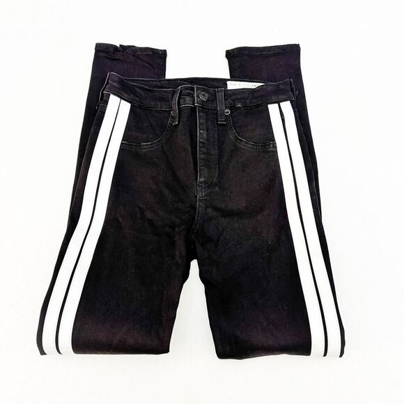 Rag & Bone Tuxedo Leather Stripe Black Denim Jeans Size 26 - Picture 4 of 9